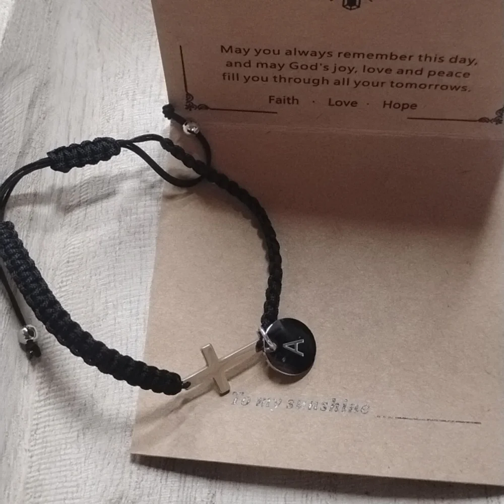 Black Braided Bracelet with Cross Charm First Communion